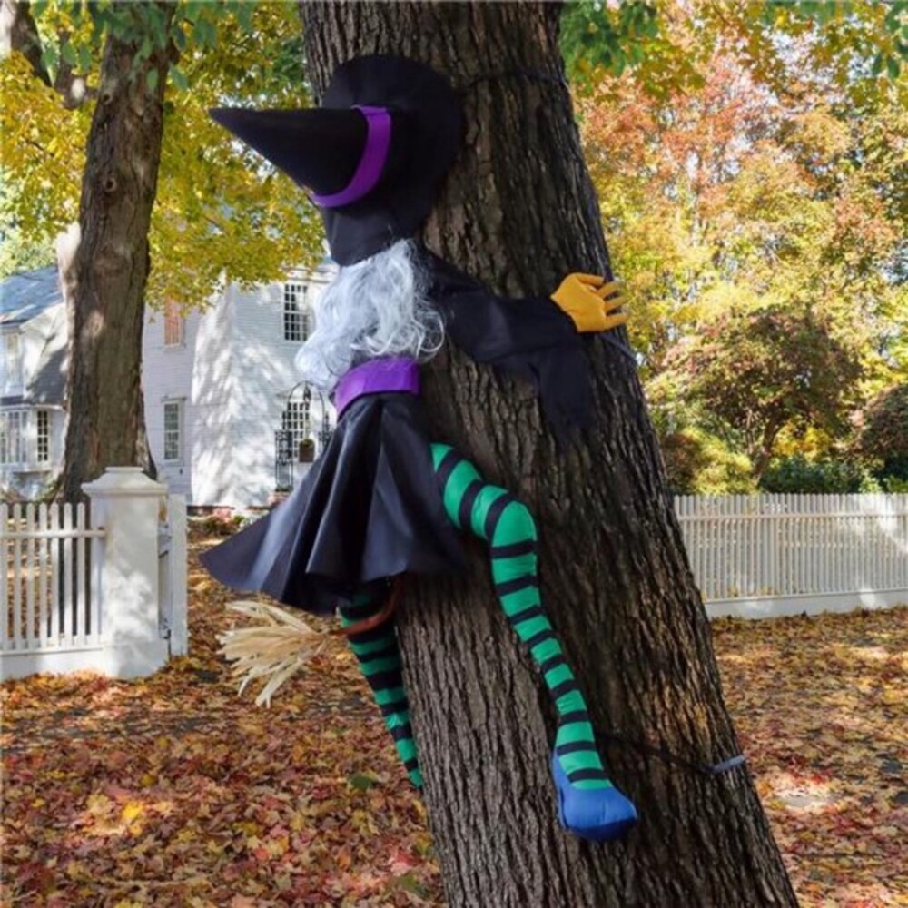 Crashing Witch into Tree Large Halloween Decor Outside 63" Flying Witch Crashing